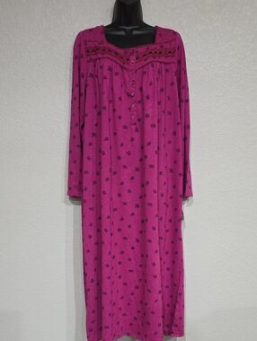 Croft & Barrow | NWT Women's Fuchsia Lace Ribbon Yoke Loungewear Nightgown Sz 1X